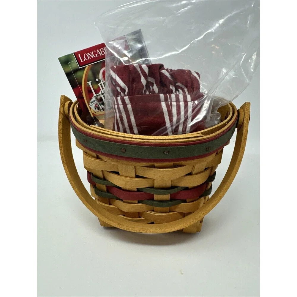 Longaberger 1998 Little Joy Basket Set - Berry Red Stripe + Protector